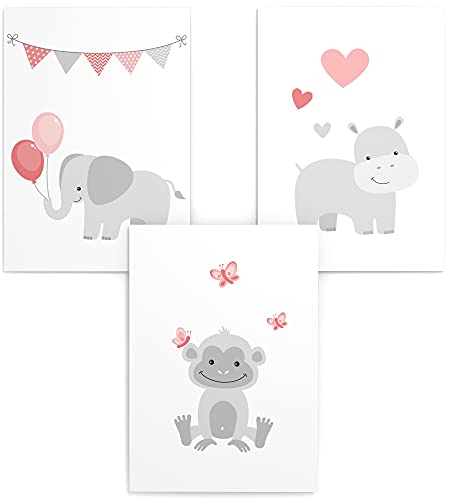 Papierschmiede® Kinderposter 3er Set, DIN A4 (21x30 cm) Wanddeko, Geschenk für Jungen & Mädchen Kinderzimmer Babyzimmer, Babytiere von Papierschmiede