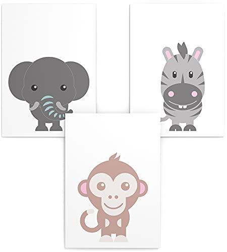 Papierschmiede® Kinderposter 3er Set, DIN A4 (21x30 cm) Wanddeko, Geschenk für Jungen & Mädchen Kinderzimmer Babyzimmer, Tiersafari von Papierschmiede