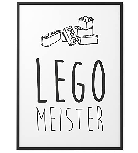 Papierschmiede® Kinderposter in A3 gerahmt im schwarzen Holzrahmen, Wanddeko für Kinderzimmer, Babyzimmer oder Spielecke, Wandbild für Jungen & Mädchen, Lego Meister von Papierschmiede