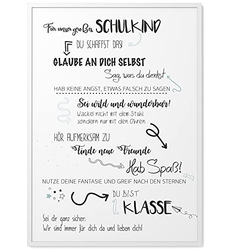 Papierschmiede® Kinderposter in A3 gerahmt im weißen Holzrahmen, Wanddeko für Kinderzimmer, Babyzimmer oder Spielecke, Wandbild für Jungen & Mädchen, Schulkind von Papierschmiede