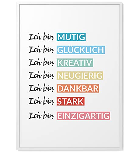 Papierschmiede® Kinderposter in A3 gerahmt im weißen Holzrahmen, Wanddeko für Kinderzimmer & Babyzimmer, Wandbild für Jungen & Mädchen, Lernen Schule Motivation, Affirmation Farben von Papierschmiede