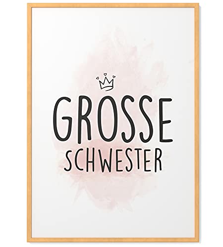 Papierschmiede® Kinderposter in A4 gerahmt in Natur-Holzrahmen, Wanddeko für Kinderzimmer, Babyzimmer oder Spielecke, Wandbild Geschenk für Mädchen, Große Schwester von Papierschmiede