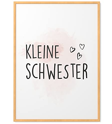 Papierschmiede® Kinderposter in A4 gerahmt in Natur-Holzrahmen, Wanddeko für Kinderzimmer, Babyzimmer oder Spielecke, Wandbild Geschenk für Mädchen, Kleine Schwester von Papierschmiede