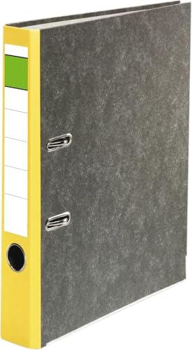 Papiertiger Ordner Nature mit farbigem Rücken aus Graukaton im Wolkenmamor Design, Rückenschild klassisch grüner Balken (Nature (Wolkenmamor), Gelb, 10 Stück | 5cm schmal) von Papiertiger