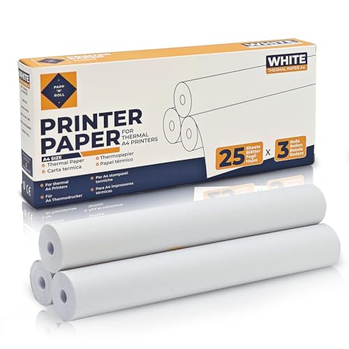 Papp'n'Roll Thermodrucker Papierrollen,A4, 3 Rollen, BPA-frei, Kompatibel mt den meisten A4 drucker von Papp'n'Roll