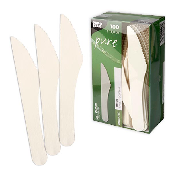 100 Einweg-Messer aus stabilem Papier, 15,8cm 100 Einweg-Messer aus stabilem Papier, 15,8cm von Papstar