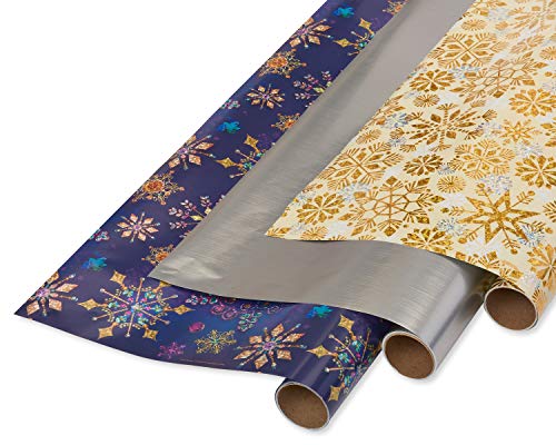 Papyrus 6392769 Christmas Geschenkpapier, Schmuckstück, Papier, Holografische und metallische Schneeflocken (3 Rollen), 3 Count (Pack of 1), 62 von Papyrus