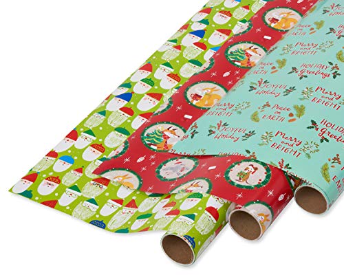 Papyrus 6392771 Weihnachts-Geschenkpapier, Weihnachtsmannwurf, Urlaubsfreunde und Frieden auf Erden, 3 Stück, Papier, Mehrfarbig, 3 Count (Pack of 1), 90 von Papyrus