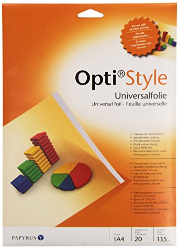inapa 88082000 bedruckbare Overhead-Folie Opti-Style für Präsentationen, DIN-A4, 20 Folien/Packung, transparent von Papyrus