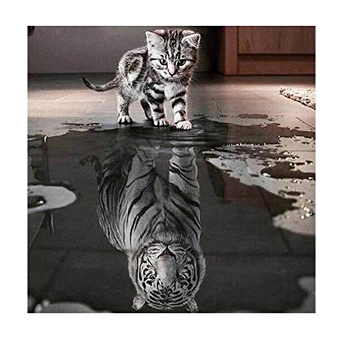 ParNarZar Diamond Painting Eckige Steine Klein Die Katze möchte ein Tiger Sein 30x40cm Voll Bilder Full Bild für Eingang, Haus, Wand, Wohnstub Und Treppe Dekoration von ParNarZar
