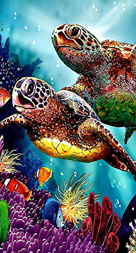 ParNarZar 5D Diamond Painting Eckige Steine Schwimmen mit Meeresschildkröten 35X60cm für Eingang, Haus, Wand, Wohnstub Und Treppe Dekoration von ParNarZar