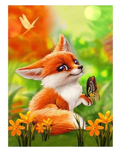 ParNarZar Diamond Painting Set für Erwachsene Fuchs und Schmetterling 35x45cm Klein Eckige Steine vollbild set für Küche, Speisesaal, Wohnstub, Schlafzimmer, Eingangshalle, Treppe von ParNarZar