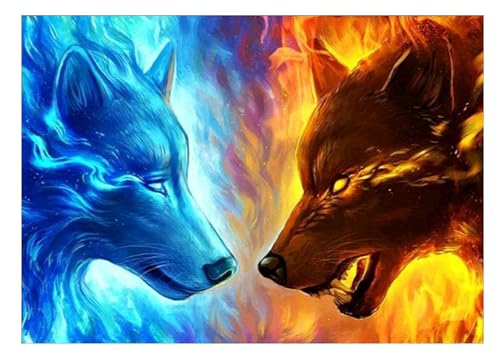 ParNarZar Diamond Painting Set für Erwachsene Wölfe aus Feuer und Eis 35x45cm Klein Runde Steine vollbild set für Küche, Speisesaal, Wohnstub, Schlafzimmer, Eingangshalle, Treppe von ParNarZar