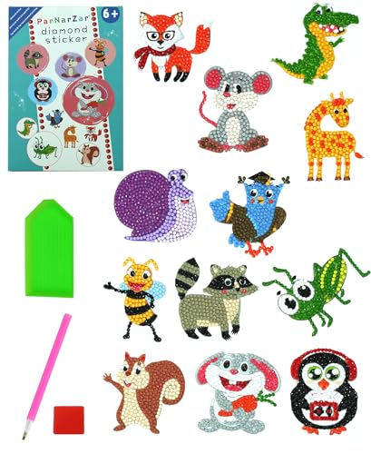 ParNarZar Diamond Painting Kinder Set – 12 DIY Diamant Aufkleber Kit im Cartoon-Stil, Kreatives 5D Bastelset als Geschenk für Jungen & Mädchen, Ideal für Anfänger von ParNarZar