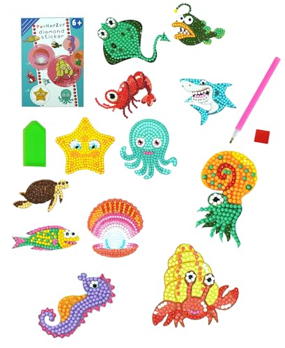 ParNarZar Diamond Painting Kinder Set – 12 DIY Diamant Aufkleber Kit im Cartoon-Stil, Kreatives 5D Bastelset als Geschenk für Jungen & Mädchen, Ideal für Anfänger von ParNarZar