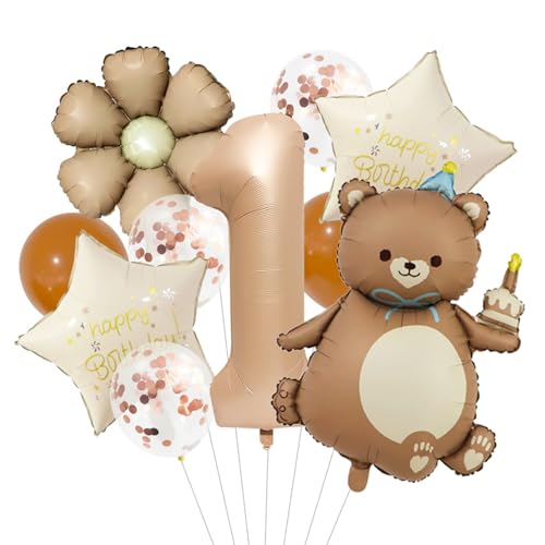 ParPix 10 Stück Bär Luftballon 1. Geburtstag Deko, Ballon Geburtstagsdeko 1 Jahr Junge Mädchen,Bären Ballon 1 Geburtstags Junge Deko,Folienballon 1 Geburtstag Deko,Luftballon Erster Geburtstags Jungen von ParPix