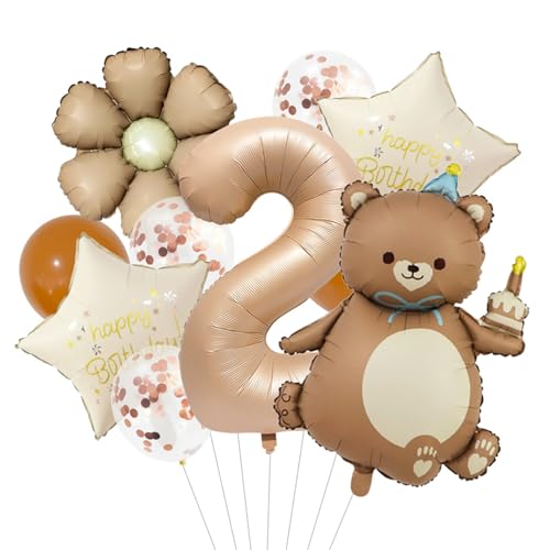 ParPix 10 Stück Bär Luftballon Geburtstagsdeko 2 Jahre Junge Mädchen, Luftballon 2. Geburtstag Deko, Bären Ballon 2 Geburtstag Junge,Folienballon Geburtstags 2 Jahre Mädchen,Deko 2. Geburtstags Ballon von ParPix
