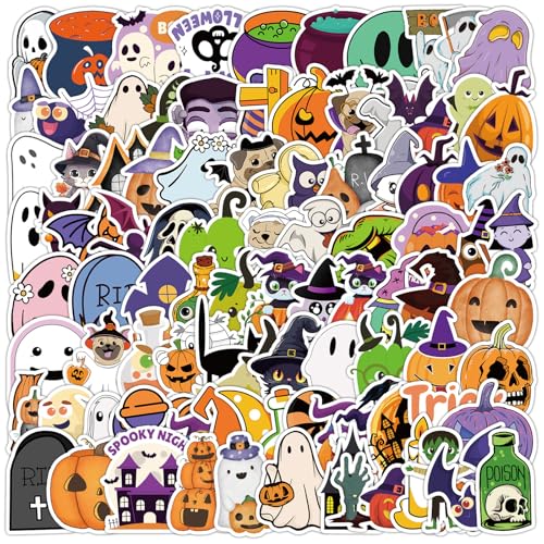 ParPix 100 Stück Cartoon Halloween Aufkleber, Groß 6cm Deko Halloween Sticker Kinder, Aufkleber Halloween Party, Halloweensticker, Spinnen Fledermaus Kürbis Sticker, Halloween Dekoration Stickers von ParPix