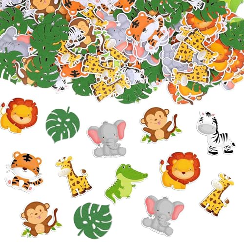 ParPix 100 Stück Dschungel Geburtstag Deko Konfetti, Kindergeburtstag Waldtiere Streudeko, 3,5cm Dschungel Deko Confetti, 1. Geburtstag Deko Konfetti Junge Mädchen, Dschungeltiere Tischdeko Confetti von ParPix
