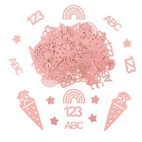 ParPix 100 Stück Konfetti Einschulung Deko Groß 1,5-8cm, Tischdeko Einschulung Mädchen Junge, Streudeko Einschulung mit 5 Mustern, Schulkind Deko Konfetti Rosa, Glänzend Tischdeko Schulanfang (Rosa) von ParPix