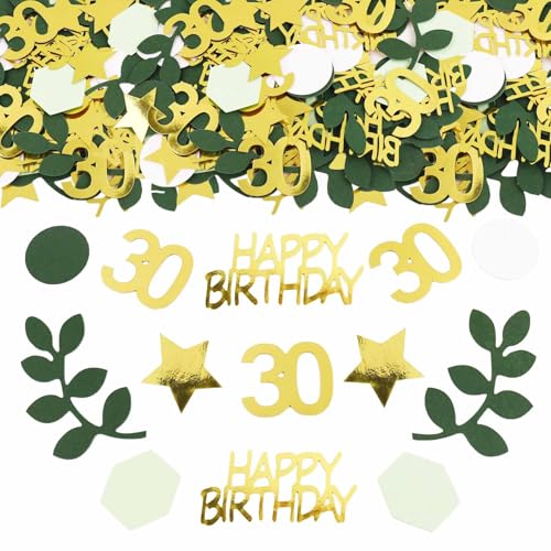 ParPix 100 Stück Konfetti 30. Geburtstag Deko, Groß 6cm, Gold-Grün, Konfetti Deko für 30. Geburtstag, Geburtstagsdeko von ParPix