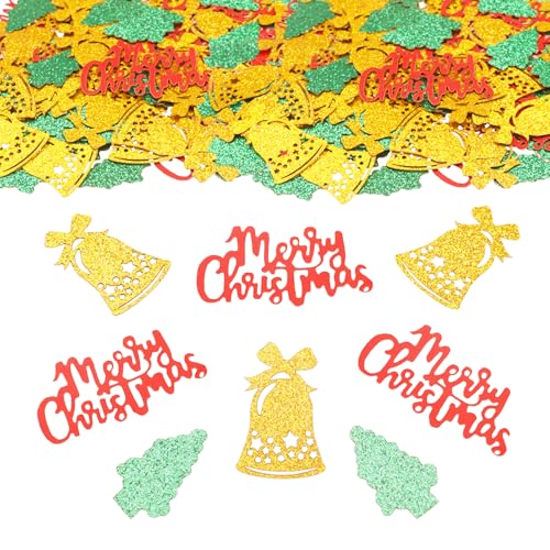 ParPix 100 Stück Streudeko Weihnachten Groß, Bunt Tischdeko, Glitzer Deko Konfetti, Merry Christmas Confetti, Glocke Streudeko, Weihnachtsbaum Dekorations Neujahrsdeko von ParPix