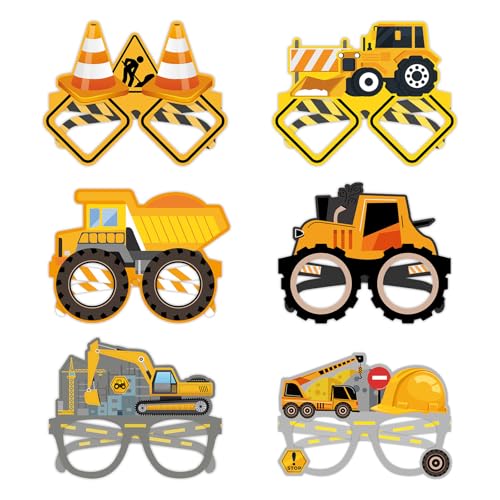 ParPix 12 Stück Baustelle Kindergeburtstag Papierbrille, Bagger Geburtstag Deko Lustige Brillen, Baustelle Geburtstag Party Brillen, Deko Baustelle Kinder Brillens, Baustelle Brillen Kinder Erwachsene von ParPix