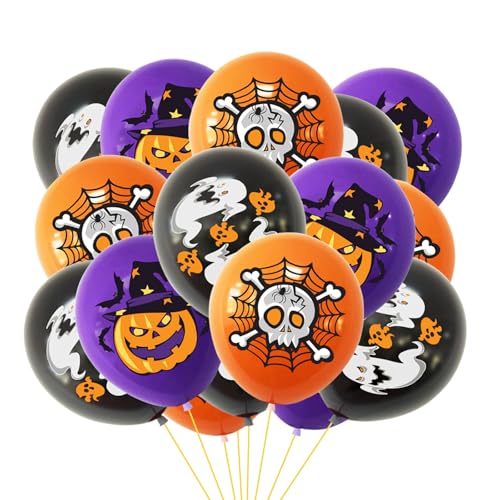ParPix 15 Stück Halloween Deko Luftballons, 12 Zoll Orange Lila Schwarz Halloweendeko Ballon, Halloween Party Deko Latexballons, Horror Luftballon, Deko Halloweens Ballon mit Kürbis, Fledermaus, Geist ParPix 15 Stück Halloween Deko Luftballons, 12 Zoll Orange Lila Schwarz Halloweendeko Ballon, Halloween Party Deko Latexballons, Horror Luftballon, Deko Halloweens Ballon mit Kürbis, Fledermaus, Geist von ParPix