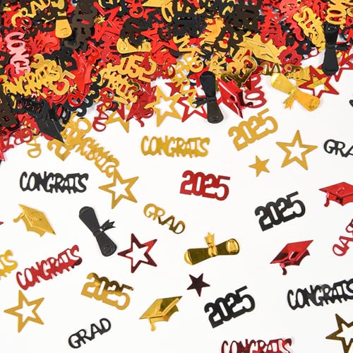 ParPix 15g 2025 Graduation Streudeko, Glitzer Abschluss Deko Konfetti Schwarz Gold Rot, Abschluss Hut Streudeko, Abschlussfeier Party Deko Confetti, Prüfung Bestanden Deko Konfetti, Doktorhut Confetti von ParPix