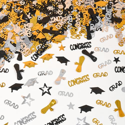 ParPix 500 Stück Abschluss Streudeko, Glitzer Graduation Deko Konfetti, Schwarz Gold Silber Abschlussdeko Confetti, Congratulations Grad Bestandene Prüfung Streudeko,Abschlussfeier Party Deko Konfetti von ParPix