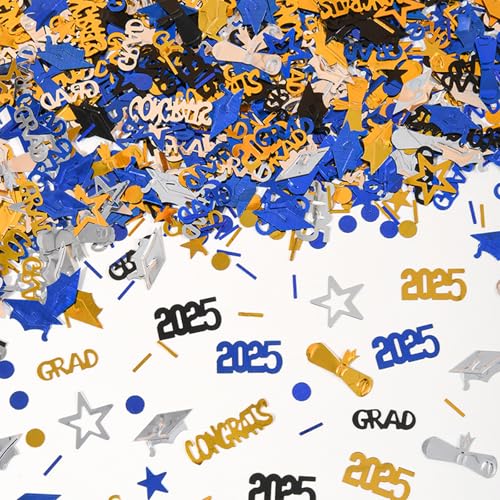 ParPix 2025 Abschluss Deko Konfetti, 500 Stück Graduation Streudeko Schwarz Gold Silber Blau, Glitzer Abschlussdeko Confetti, Prüfung Bestanden Streudeko, Abschluss Tischdeko, Doktorhut Konfetti von ParPix