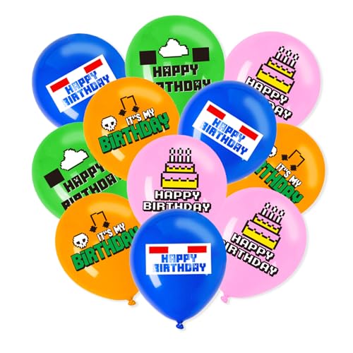 ParPix 16 Stk Pixel Luftballon Geburtstagsdeko, 30cm Pixelmotiv Kindergeburtstag Ballon,Pixel Thema Happy Birthday Luftballon,Miner Game Geburtstag Ballons,Spiel Gamer Latexballons,Pixel Gaming Ballon von ParPix
