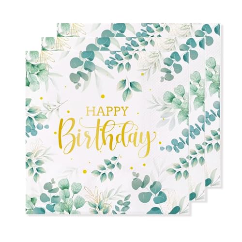 ParPix 20 Stück Eukalyptus Servietten Geburtstag, 33x33cm Grüne Servietten Happy Birthday, Eukalyptus Happy Birthday Servietten Frau Mann, Tischdeko Geburtstag Papierservietten, Servietten Babyparty ParPix 20 Stück Eukalyptus Servietten Geburtstag, 33x33cm Grüne Servietten Happy Birthday, Eukalyptus Happy Birthday Servietten Frau Mann, Tischdeko Geburtstag Papierservietten, Servietten Babyparty von ParPix