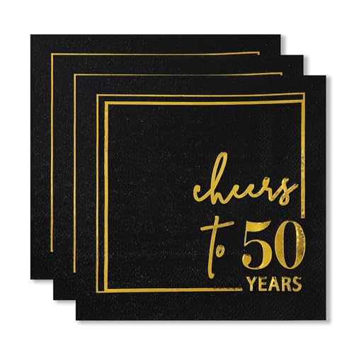 ParPix 20 Stk Servietten 50. Geburtstag Deko,25x25cm Schwarz 50 Geburtstag Deko Papierservietten,Serviettens Dekoe 50 Geburtstags Frau Mann,Tischdeko 50 Geburtstags,50th Happy Birthday Serviettens von ParPix