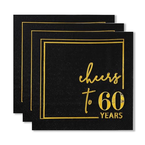 ParPix 20 Stück Servietten 60 Geburtstag Deko, 25x25cm 60. Geburtstags Deko Papierservietten, Dekoe 60 Geburtstag Servietten, 60th Happy Birthday Serviettens, Serviettens 60. Geburtstags für Mann Frau von ParPix