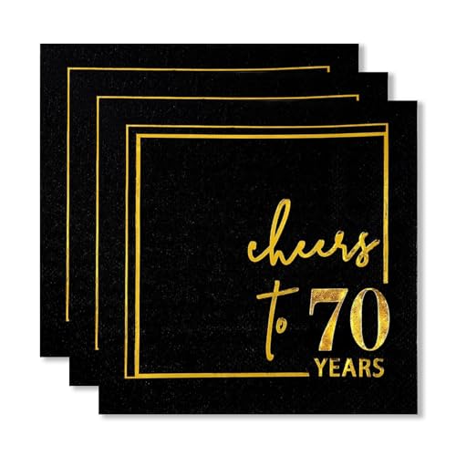 ParPix 20 Stk 70 Geburtstag Deko Servietten,25x25cm Deko 70 Geburtstag Serviettens,Schwarz Gold 70. Geburtstags Dekoe Papierservietten,70 Happy Birthday Serviettens Frau Mann,70 Geburtstags Tischdeko von ParPix