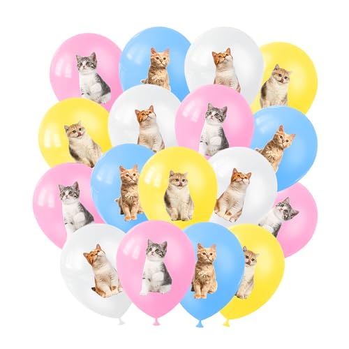 ParPix 20 Stück Katzen Geburtstag Deko Luftballons, 12 Zoll Katzen Deko Geburtstag Luftballon Mädchen Junge, Geburtstagsdeko Katze Latexballons, Cat Geburtstagsdeko Ballons, Ballon Katze Thema Party von ParPix
