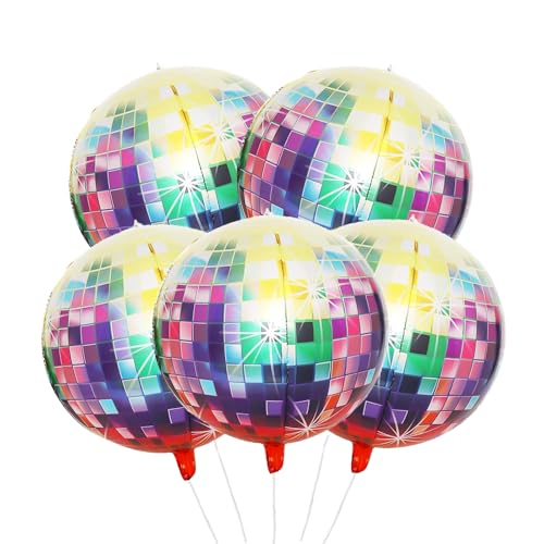 ParPix 5 Stk Bunt Discokugel Folienballons, 22 Zoll Disco Party Deko Luftballon, Disco Deko Folienballon, Discos Themenparty Ballon,70er 80er 90er Jahre Dekos Luftballons,Dekos Discokugel Folienballon von ParPix