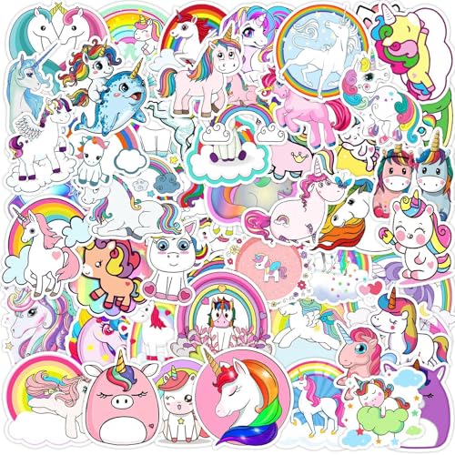 ParPix 50 Stück Einhorn Sticker Mädchen, Groß 5cm Einhorn Aufkleber, Wasserfeste Einhornsticker, Sticker Einhorns Deko kindergeburtstag, Einhörner Aufkleber für Koffer Laptops Fahrrad Wasserflasche von ParPix