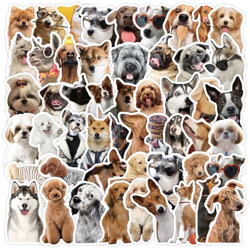 ParPix 50 Stück Hunde Sticker Mädchen Jungen, Groß 6cm Cartoon Hund Aufkleber, Sticker Hunde Geburtstag Deko, Wasserfeste Aufkleber Hund Geburtstag, Hundesticker für Koffer Laptops Wasserflasche von ParPix