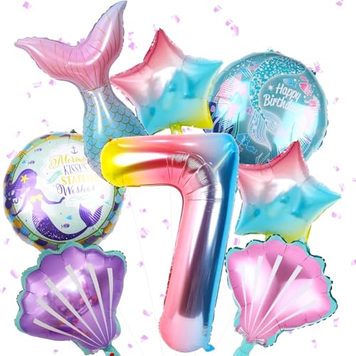 ParPix 8 Stück Meerjungfrau Ballons Geburtstag Deko 7 Jahre Mädchen, XXL Luftballon 7 Jahre Meerjungfrau Geburtstag Deko, Meerjungfrau Geburtstagsdeko Mädchen 7 Jahres, Helium Ballon 7 Geburtstagsdeko von ParPix