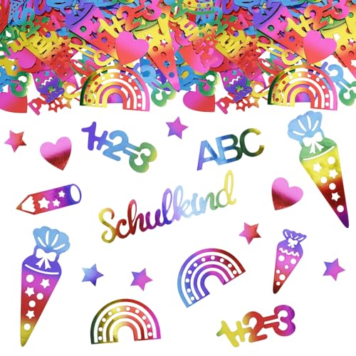 ParPix 100 Stk Glitzer Einschulung Deko Konfetti Groß 1,5-8cm,Schultüte Deko Einschulung Junge Mädchen,Schulkind 2025 Mädchen Jungen Streudeko,Abc 123 Zuckertüten Schuleinführung Schulanfang Tischdeko von ParPix