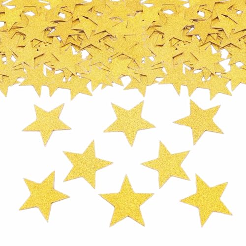 ParPix Gold Sterne Konfetti Weihnachten Deko, 100 Stück Glitzer Sterne Streudeko Geburtstag, 2,5cm Stern Confetti Streudeko, Sterne Konfetti Tischdeko für Weihnachts, Geburtstag, Hochzeit, Silveste von ParPix
