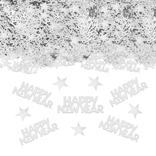 ParPix Konfetti Silvester Deko Silber, Happy New Year Streudeko, Glitzer Sterne Tischdeko, Neujahr Confetti, Dekoration, Streudeko Party 2025 von ParPix