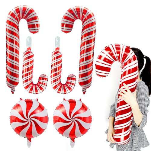 ParPix Luftballons Weihnachten Zuckerstangen Deko, 6 Stk Candy Cane Folienballon, Weihnachtsballons für Party und Feier, Rot Xmas Ballon ParPix Luftballons Weihnachten Zuckerstangen Deko, 6 Stk Candy Cane Folienballon, Weihnachtsballons für Party und Feier, Rot Xmas Ballon von ParPix