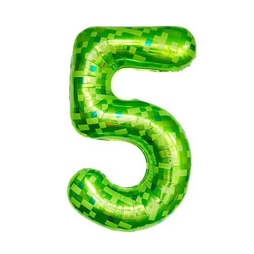 ParPix Pixelmotiv Luftballon 5 Geburtstag, Grün Pixel Thema 100 cm Folienballon 5, Zahl Luftballon 5. Geburtstag Junge Mädchen, 40 Zoll Helium Ballon 5, Luftballons Geburtstagsdeko 5 Jahre Junge von ParPix