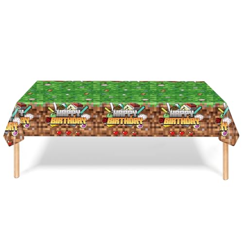 ParPix Pixelmotiv Tischdecke Geburtstag, 137x274cm Pixel Geburtstag Tischdecke, Happy Birthday Tischdecke, Tischdecke Kindergeburtstag, Tischläufer Geburtstag Mädchen Junge, Geburtstagstischdecke von ParPix