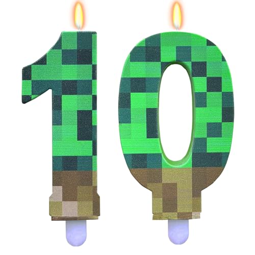 ParPix Pixel Geburtstagskerzen 10 Geburtstag Mädchen Junge, Pixelmotiv Kerzen Zahlen 10, Grün 10 Geburtstagskerzen, 10. Geburtstag Kuchen Kerzen, Videospiel Pixel Thema 10 Zahlenkerze, Zahlen 10 Kerze von ParPix