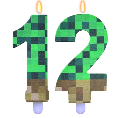 ParPix Pixel Geburtstagskerzen Zahlen 12, Pixelmotiv Kerze 12 Geburtstag Mädchen Junge, Grün 12 Geburtstagskerzen, Kuchen Kerzen Zahl 12, Kerzen Geburtstag 12, Videospiel Pixel Thema 12 Zahlenkerze von ParPix