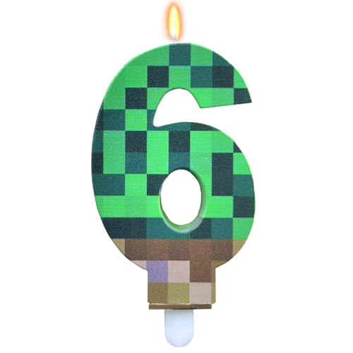 ParPix Pixel Geburtstagskerzen Zahlen 6, Pixelmotiv Kerze 6 Geburtstag Mädchen Junge, Grün 6 Geburtstagskerzen, Kerzen 6. Geburtstag, Videospiel Pixel 6 Zahlenkerze, Pixel Thema 6 Geburtstagskerze von ParPix